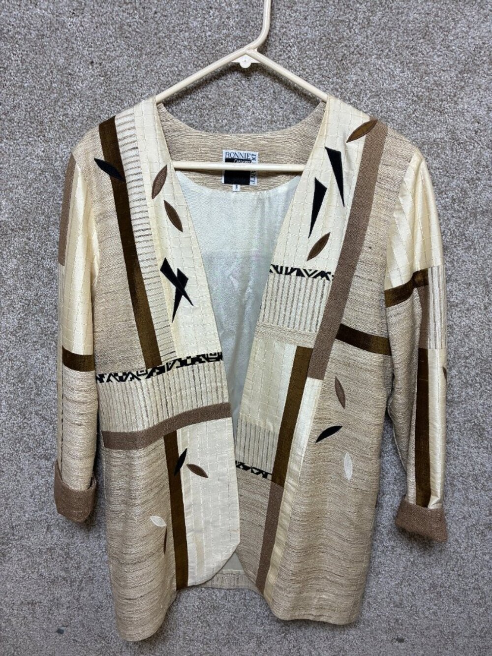 Bonnie Duran Designs Women’s S Patchwork Art Deco Geometric Neutral Blazer